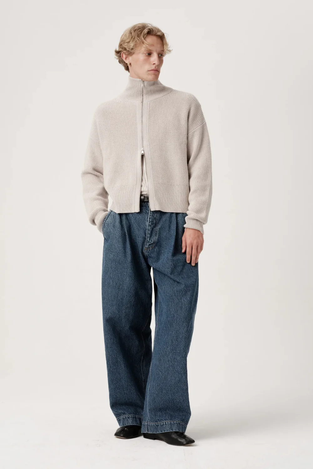 ASHA JASPER - Funnel-Neck Merino Cardigan / Pumice