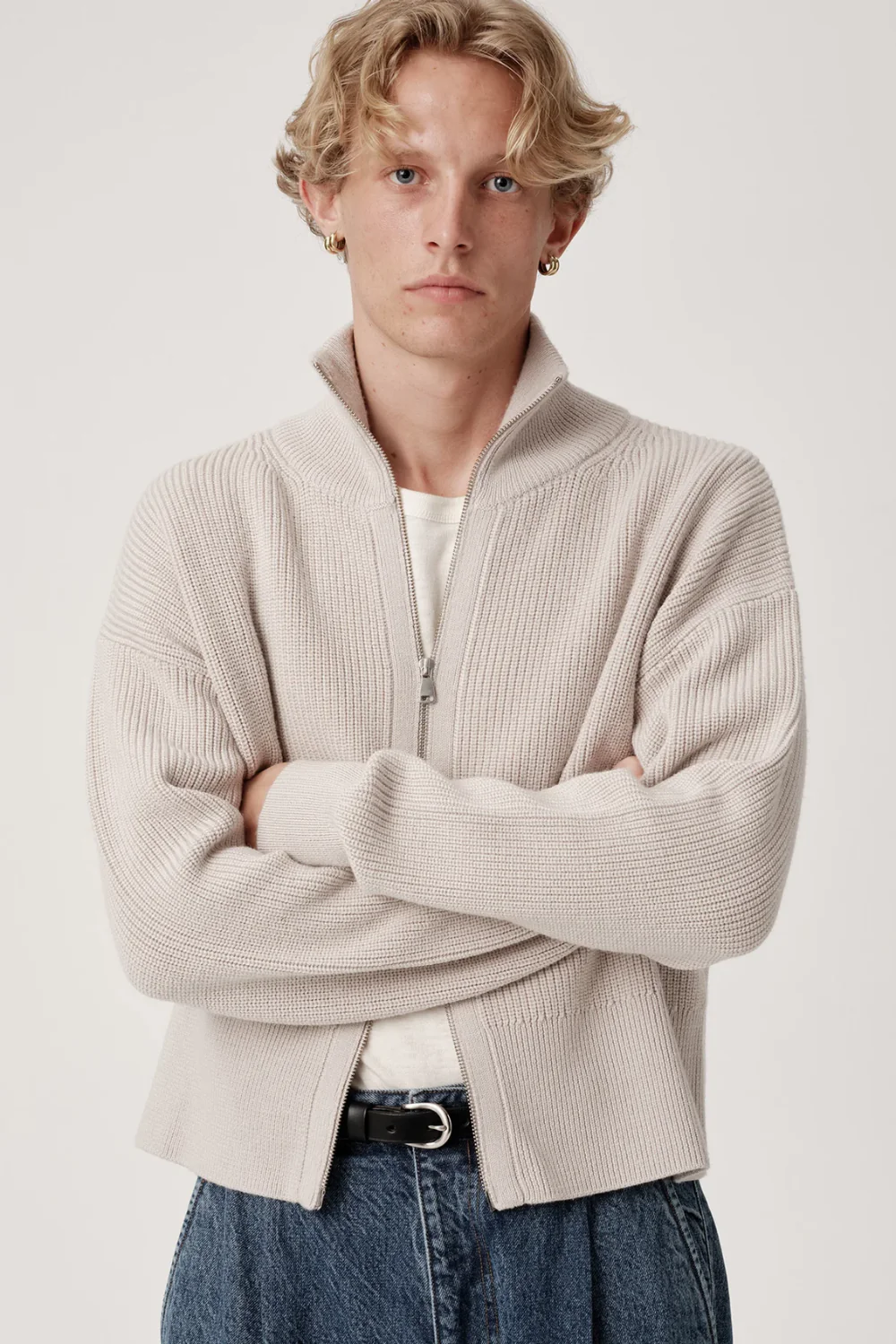 ASHA JASPER - Funnel-Neck Merino Cardigan / Pumice - Image 2