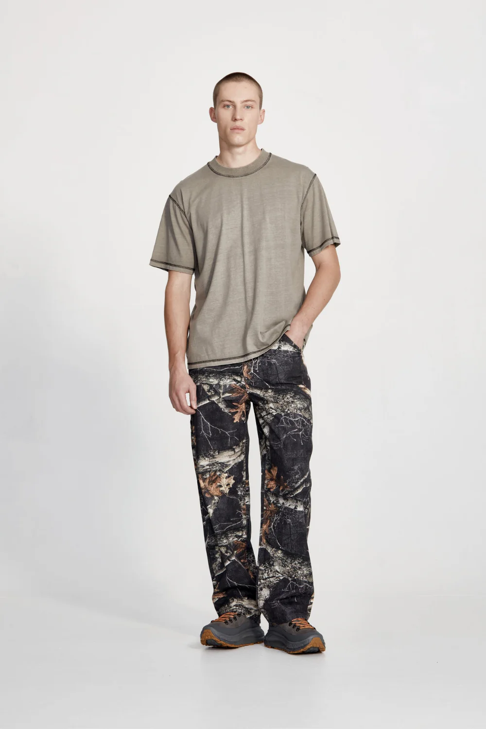 Commoners Cotton Jersey Studio Tee, Smoke With Black - Image 3