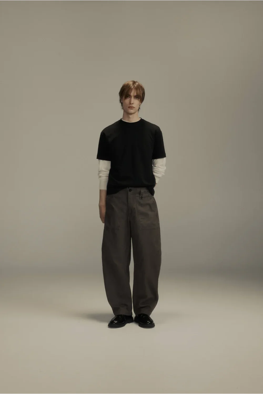 Porter James / Dart-Knee Fatigue Pants Charcoal Herringbone - Image 2