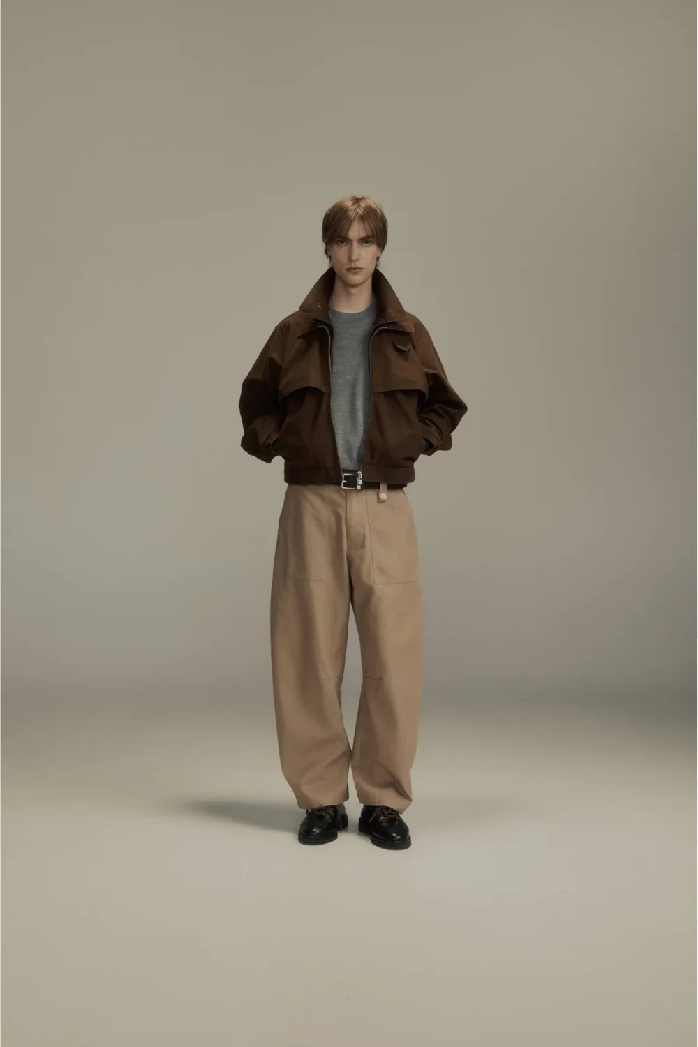 Porter James / Dart-Knee Fatigue Pants Taupe Herringbone - Image 2