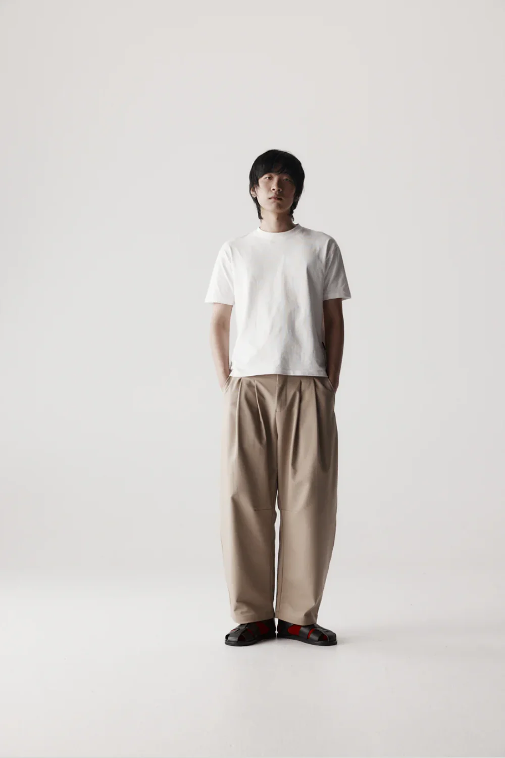 Dart Knee Pleated Trousers - Sand - Image 2