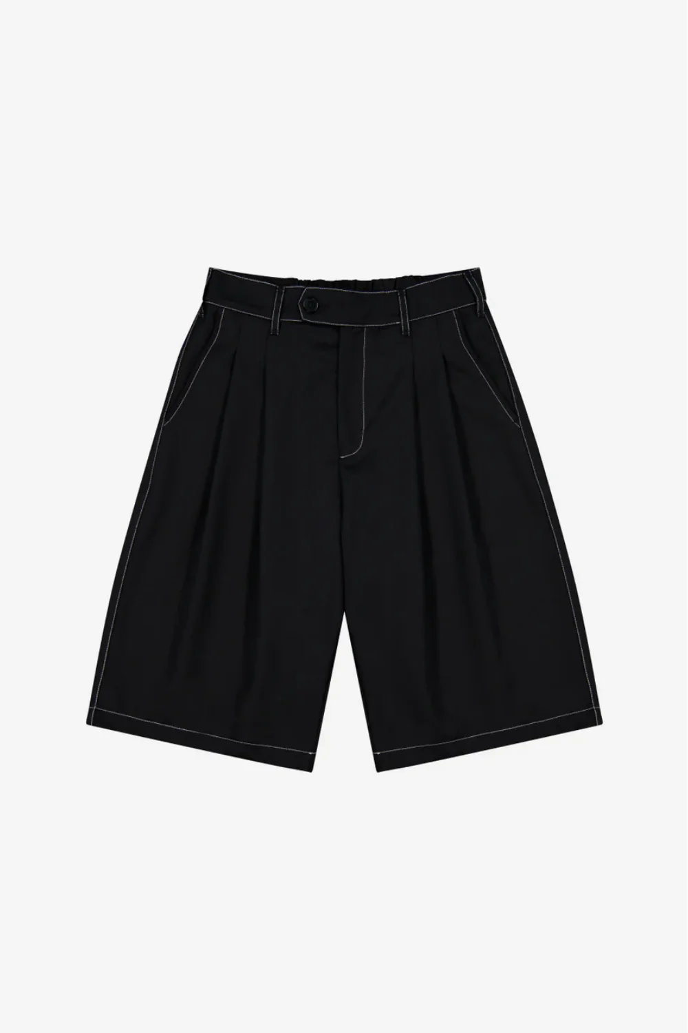 Porter James / Double-Pleated Shorts - Black Wool + Contrast Stitch