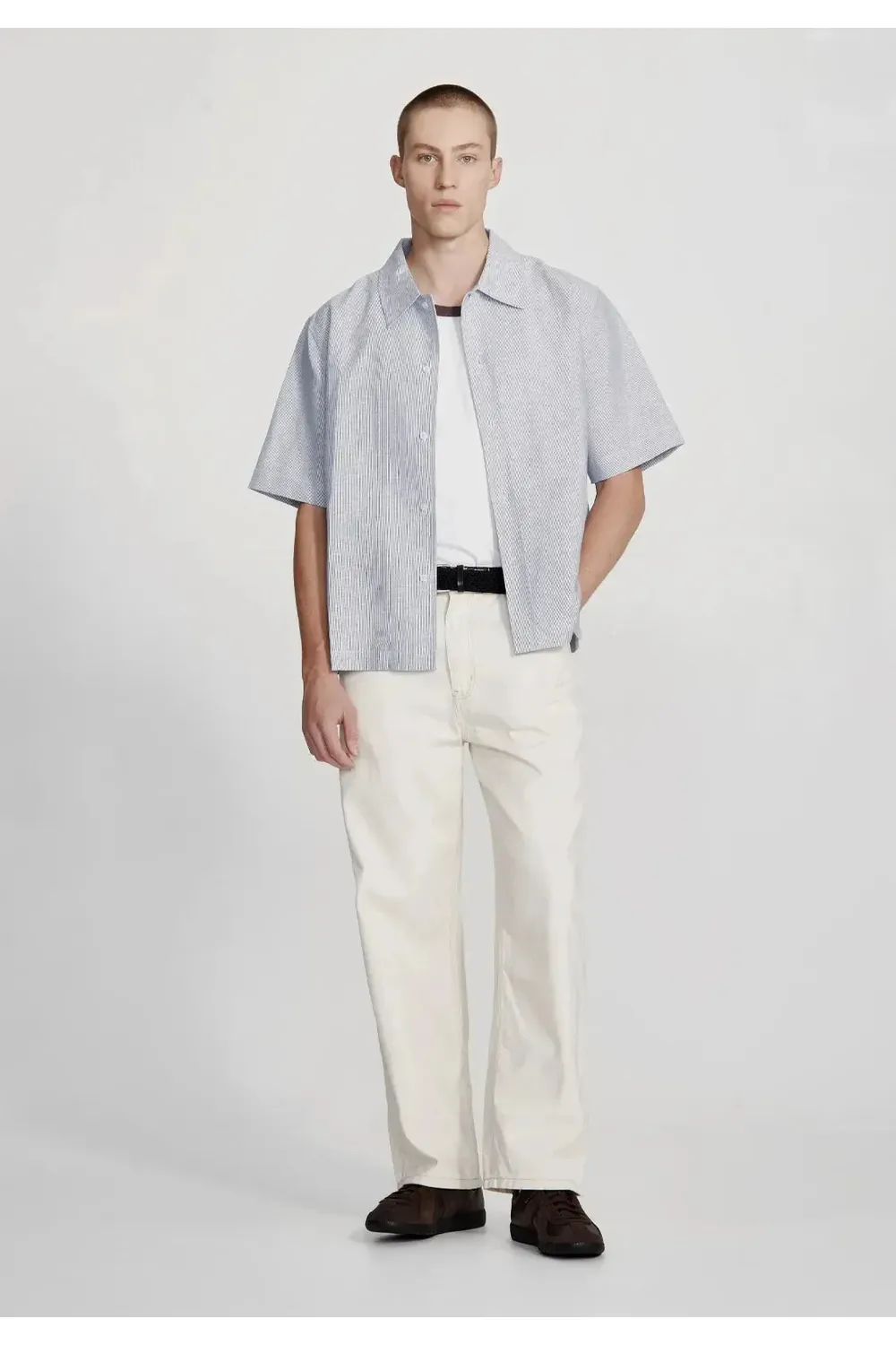 Linen Blend Box Fit Shirt - Blue Stripe COMMONERS - Image 4