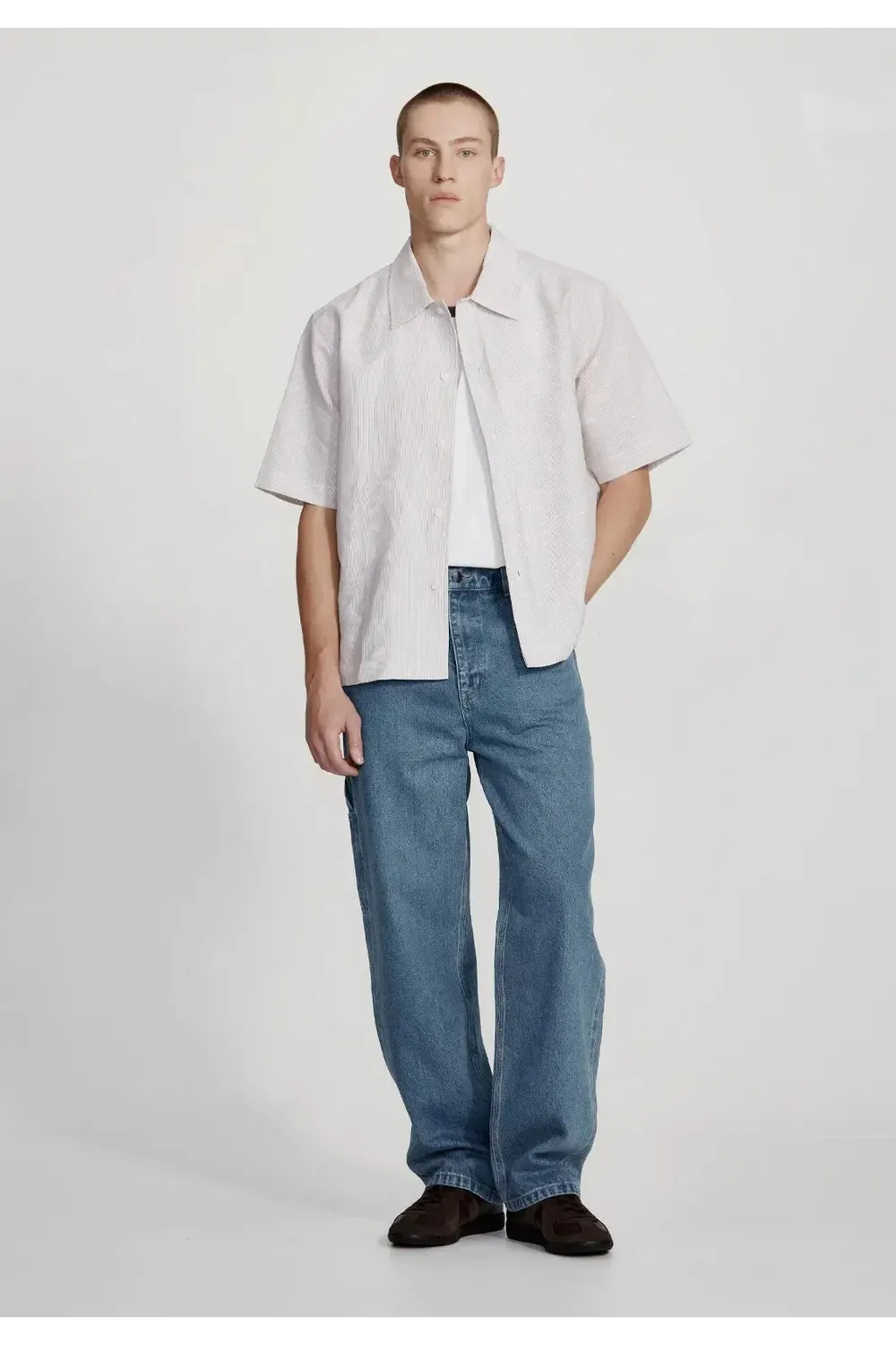 Linen Blend Box Fit Shirt - Tobacco Stripe COMMONERS - Image 4