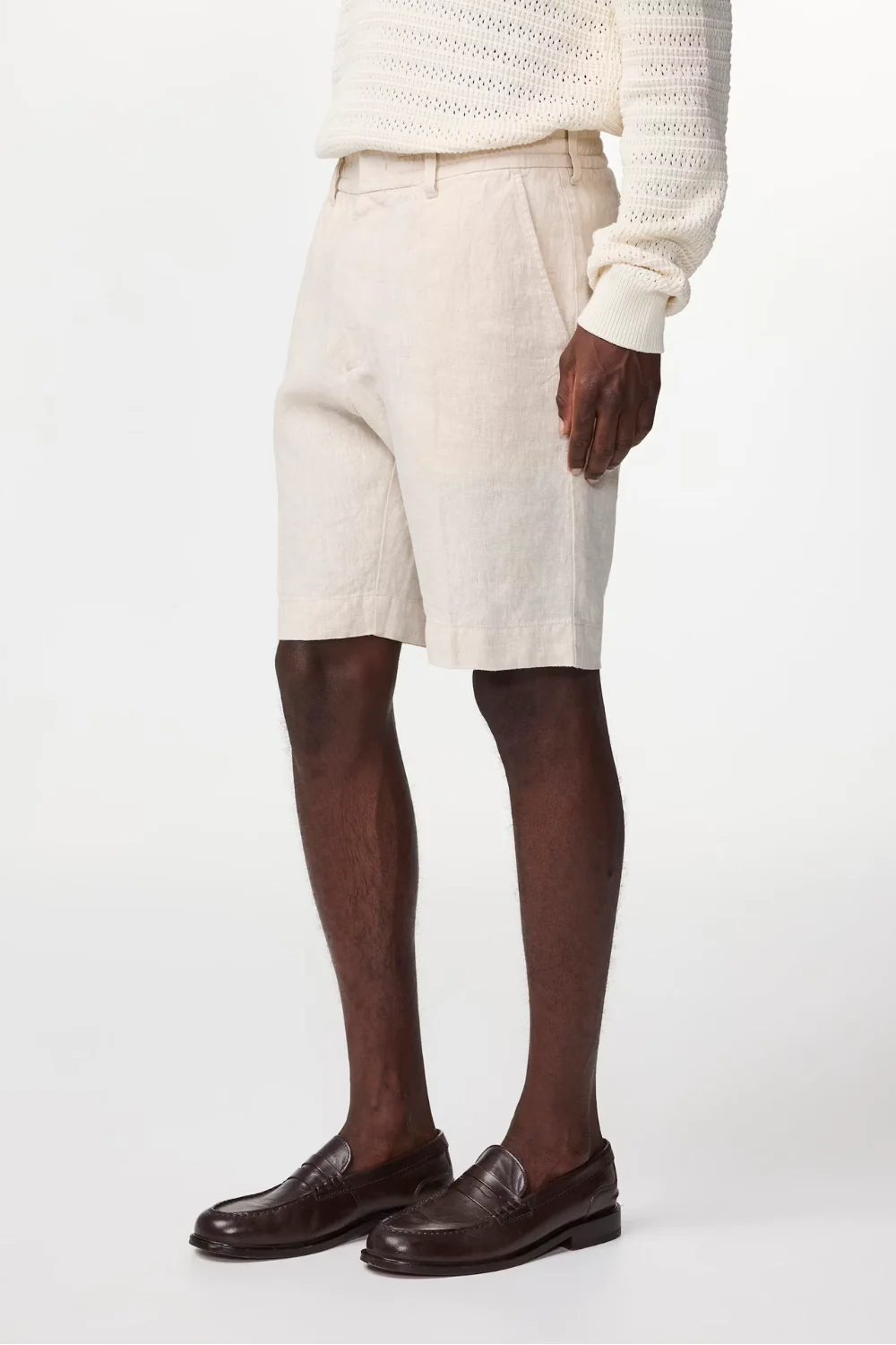 NN.07 Billie Drawstring Linen Regular Fit Shorts Oat - Image 3