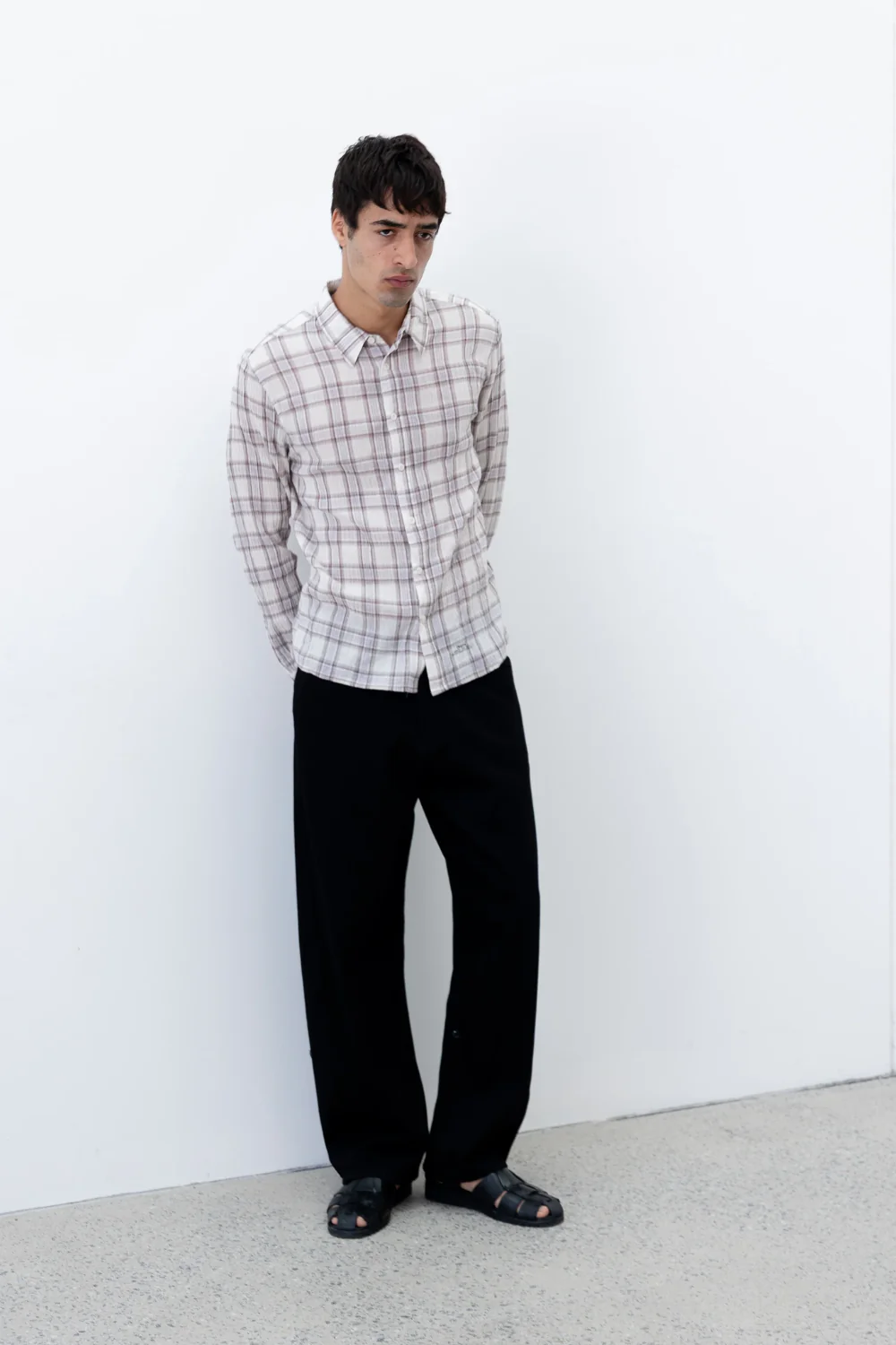 Observe / Seersucker Plaid Shirt - Brown / Blue - Image 3