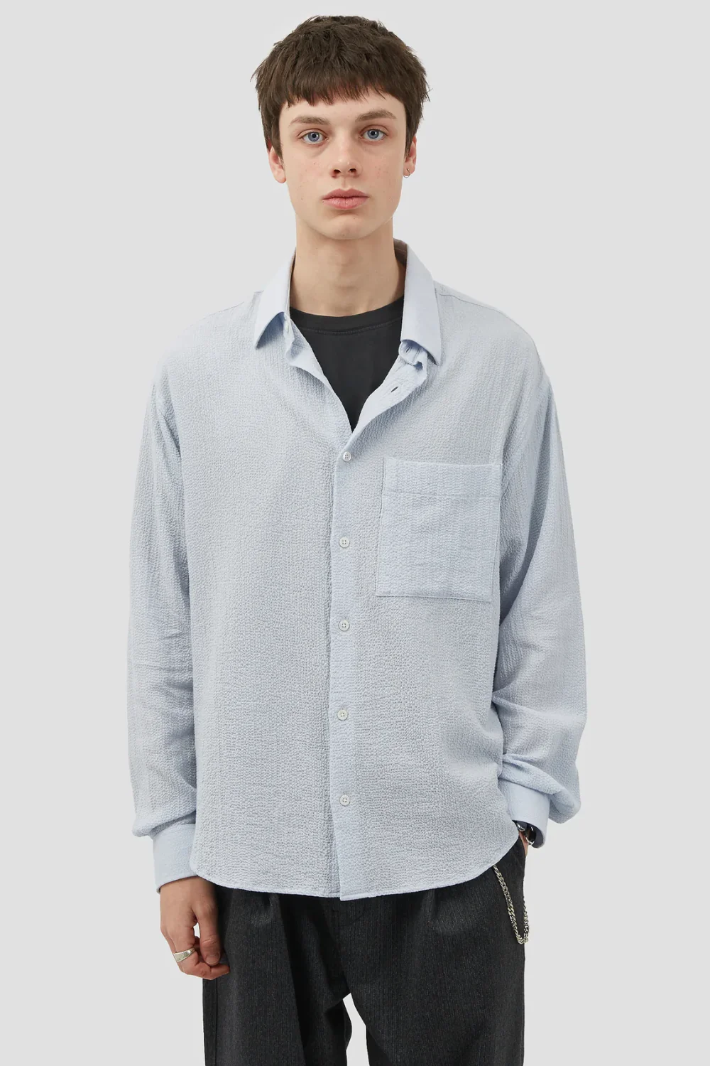 Oversized Shirt Seersucker Light Blue
