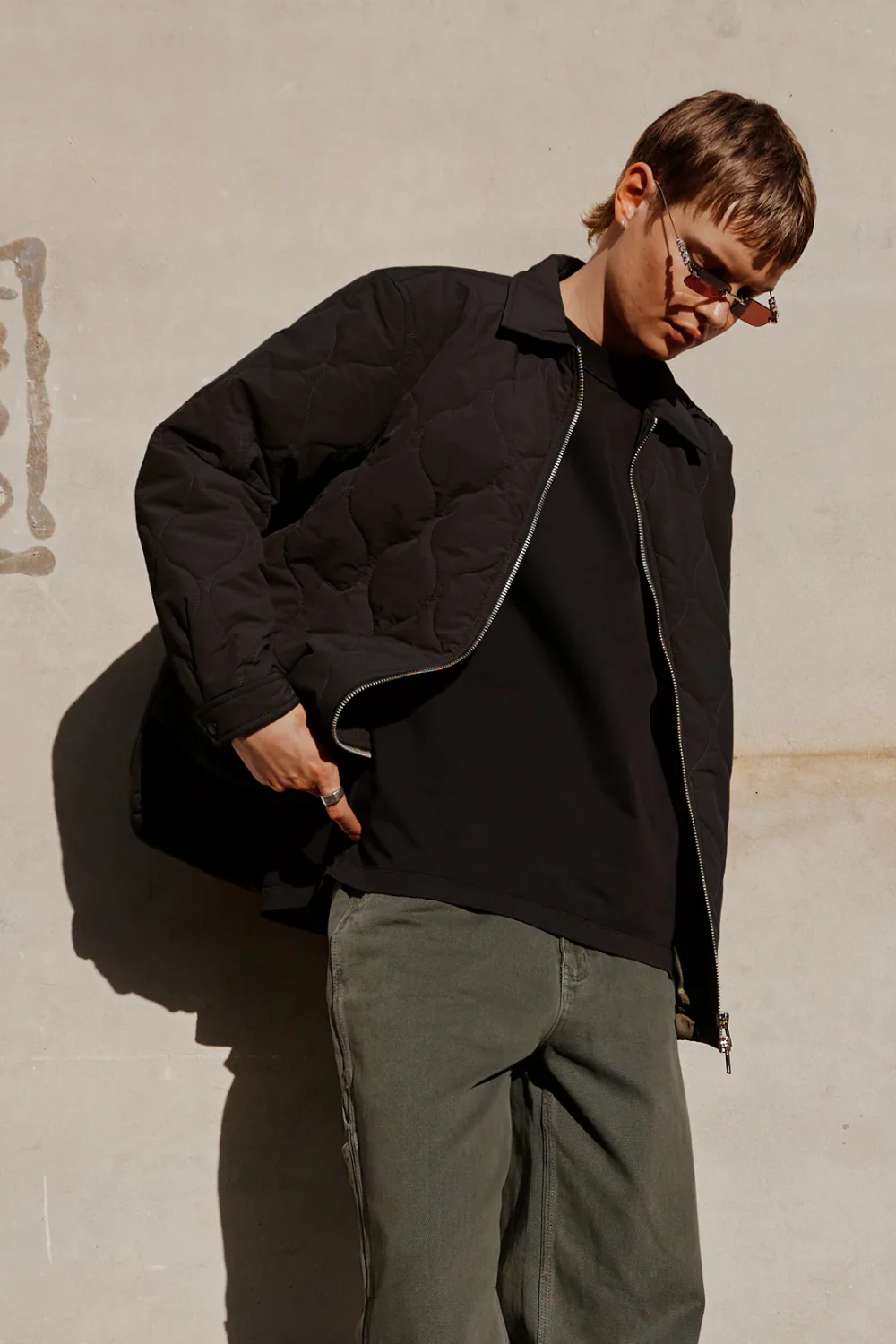 QUILTED ZIP JACKET - BLACK - Image 2