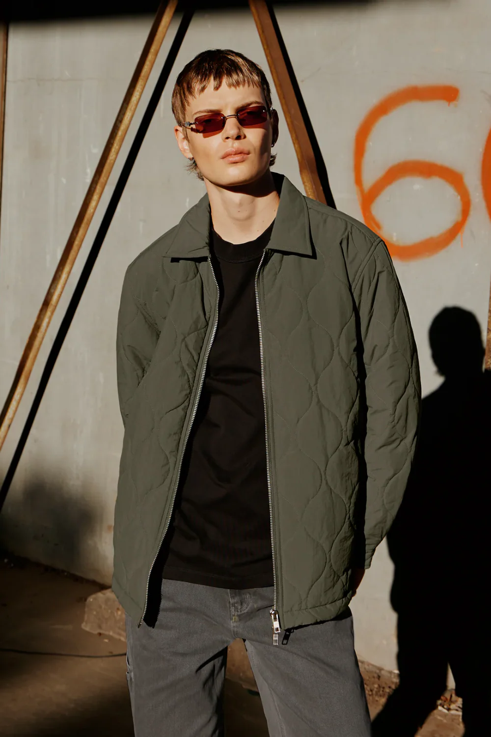 QUILTED ZIP JACKET - OLIVE GREY - Image 2