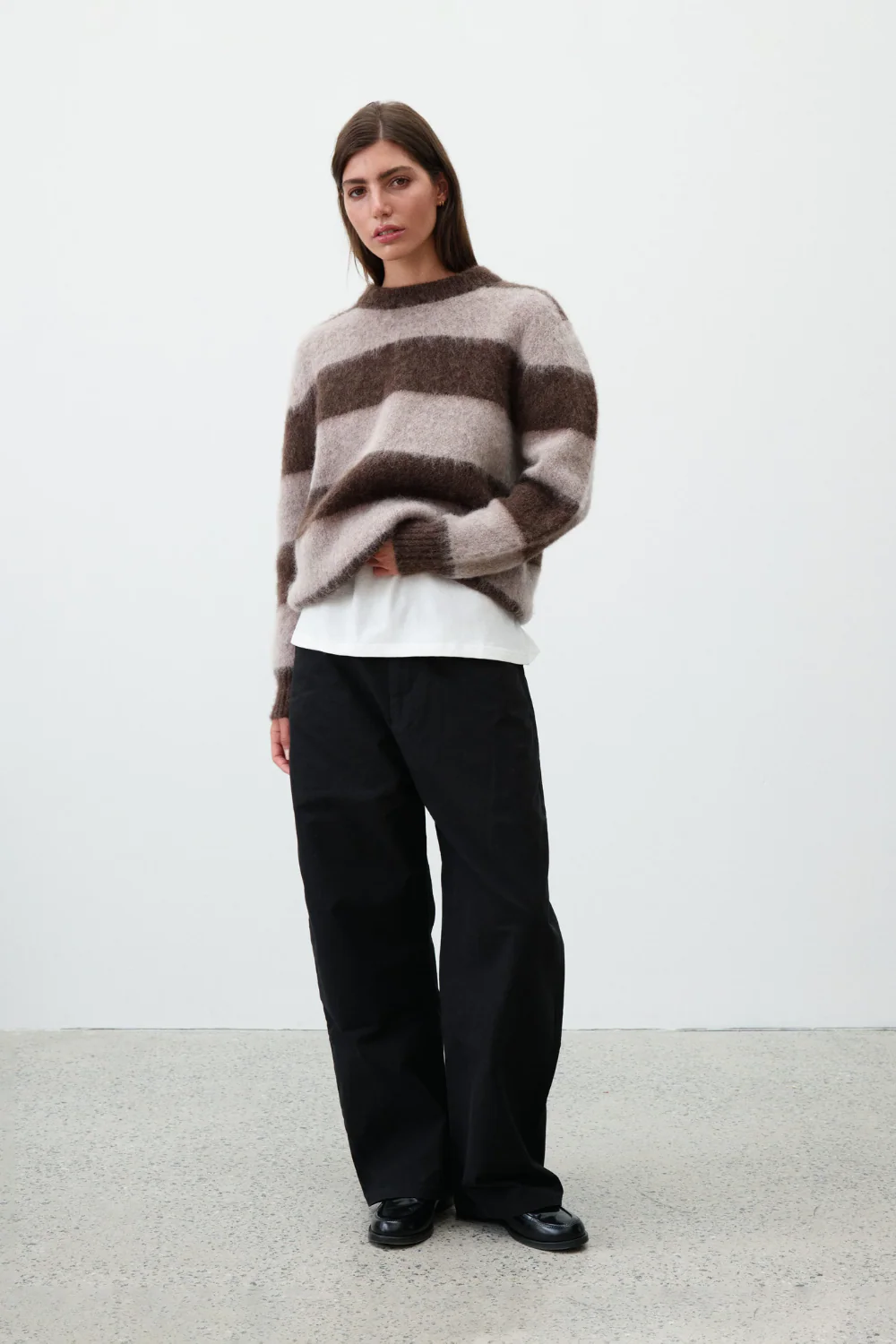 Observe - Wool Mohair Striped Knit Sweater - Mocha - Image 3